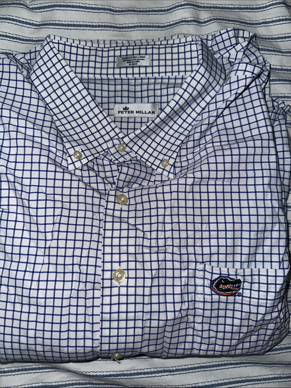 Peter Millar White Shirt with Blue Windowpane Check Florida Gators